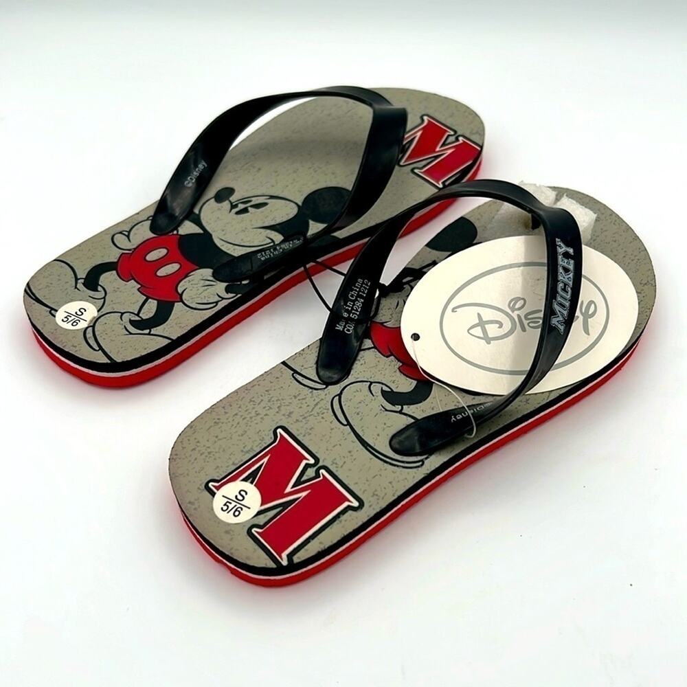 New! Disney Mickey Mouse flip flop sandals red black gray youth size 5/6
